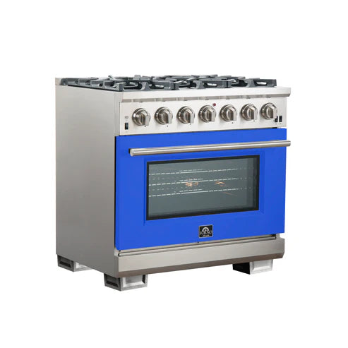 FORNO Capriasca 36" 5.36 cu. ft. Gas Range with 6 Italian Burners in Blue, FFSGS6260-36BLU