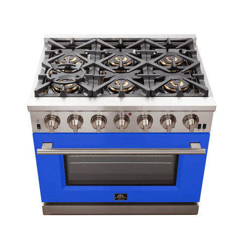 FORNO Capriasca 36" 5.36 cu. ft. Gas Range with 6 Italian Burners in Blue, FFSGS6260-36BLU