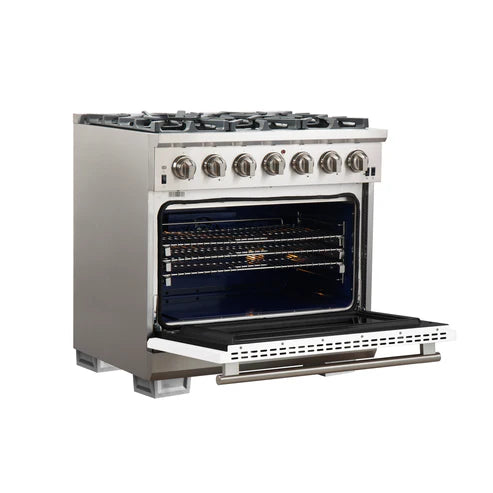 FORNO Capriasca 36" 5.36 cu. ft. Gas Range with 6 Italian Burners in White, FFSGS6260-36WHT