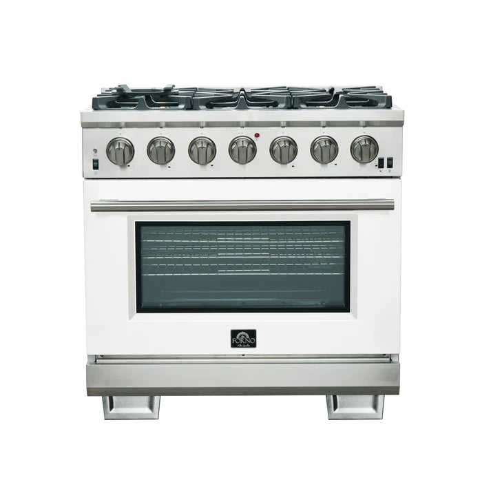 FORNO Capriasca 36" 5.36 cu. ft. Gas Range with 6 Italian Burners in White, FFSGS6260-36WHT