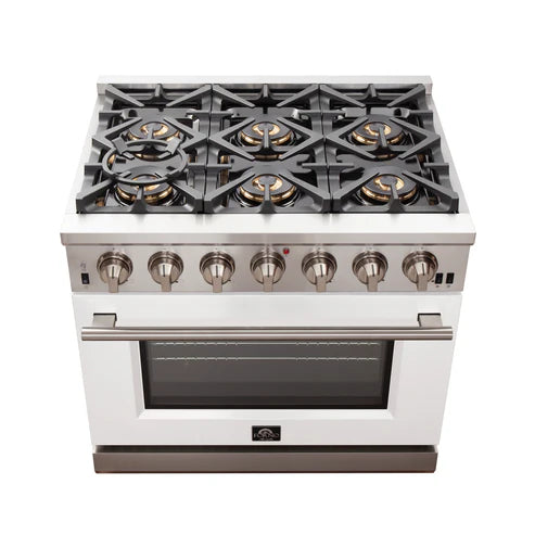FORNO Capriasca 36" 5.36 cu. ft. Gas Range with 6 Italian Burners in White, FFSGS6260-36WHT