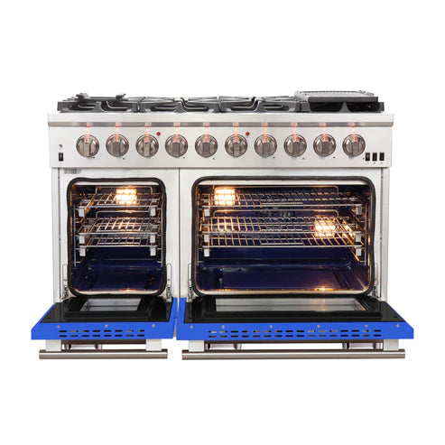 FORNO Capriasca 48″ 6.58 cu. ft. Gas Range with 8 Italian Burners in Blue, FFSGS6260-48BLU