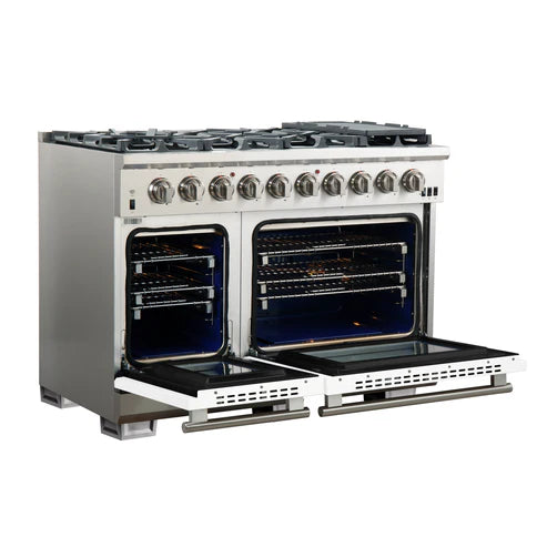FORNO Capriasca 48″ 6.58 cu. ft. Gas Range with 8 Italian Burners in White, FFSGS6260-48WHT
