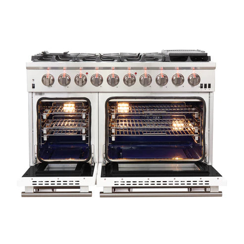 FORNO Capriasca 48″ 6.58 cu. ft. Gas Range with 8 Italian Burners in White, FFSGS6260-48WHT