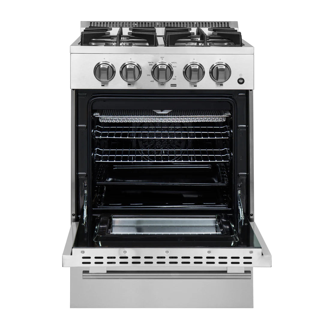 FORNO Breno 24" 2.3 cu. ft. Freestanding Gas Range with 4 Sealed Burners in Stainless Steel, FFSGS6272-24