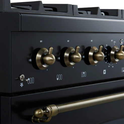 FORNO Antico 36" 4.5 cu. ft. Gas Range with 6 Sealed Burners in Black with Antique Brass Accents, FFSGS6219-36BLK
