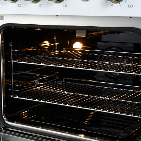 FORNO Marco 30" 4.32 cu.ft. Gas Range with 4 Burners and Temperature Gauge in White with Antique Brass Accents, FFSGS6277-30WHT