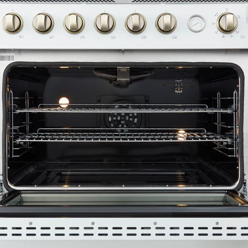 FORNO Marco 36" 5.36 cu.ft. Gas Range with 6 Burners and Temperature Gauge in White with Antique Brass Accents, FFSGS6277-36WHT