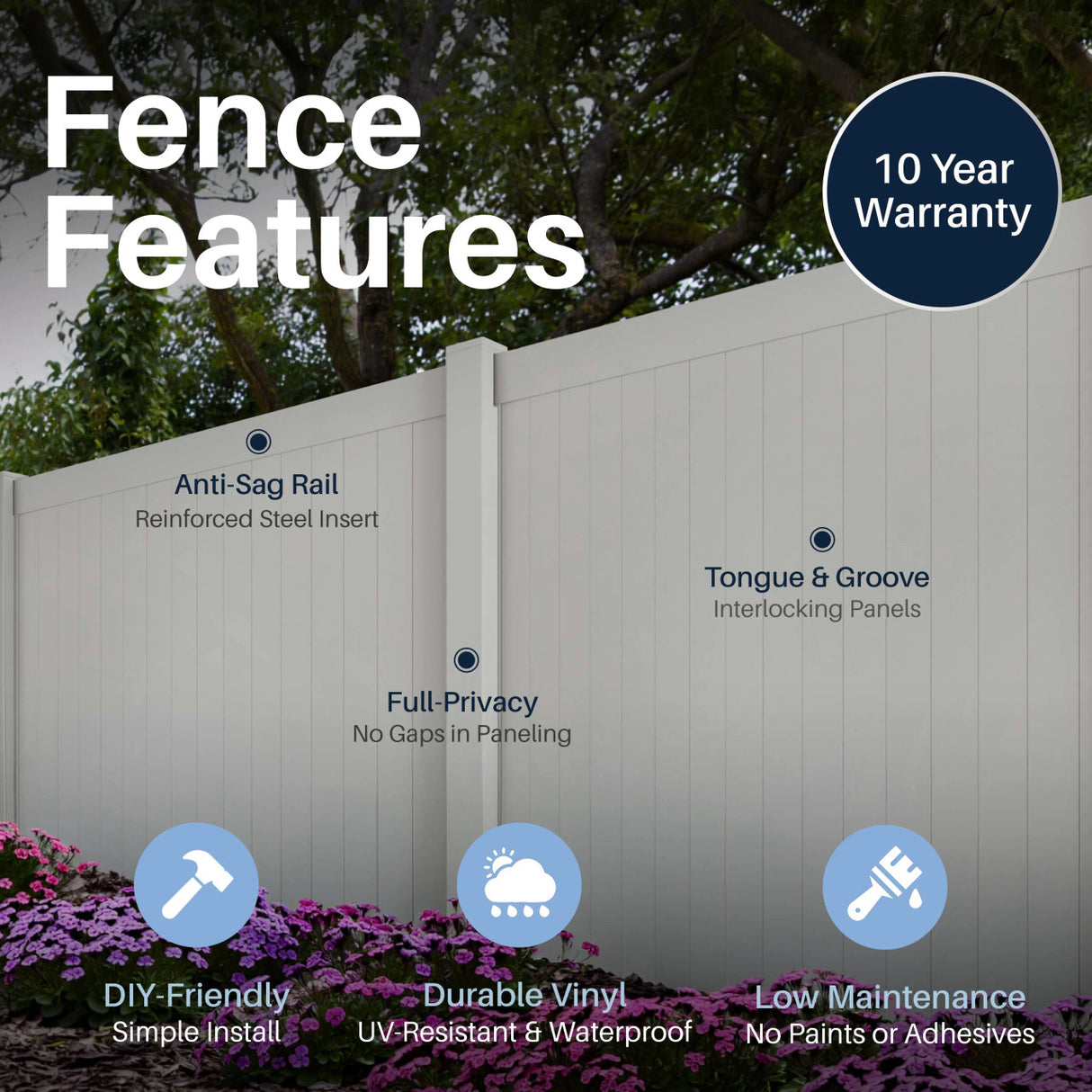 Aleko 8’ x 6’ Vinyl Privacy Fence - Gray - Denver Series
