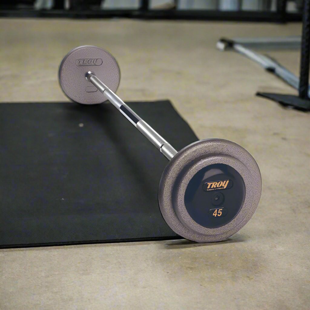 TROY HFB-R Pro Style Straight Barbell Hammer-tone Gray Rubber End Caps