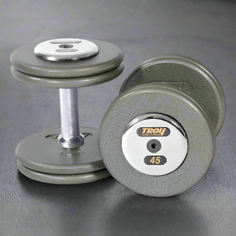 Troy HFD-C Pro Style Hammer-tone Gray Dumbbell Sets Chrome End Caps