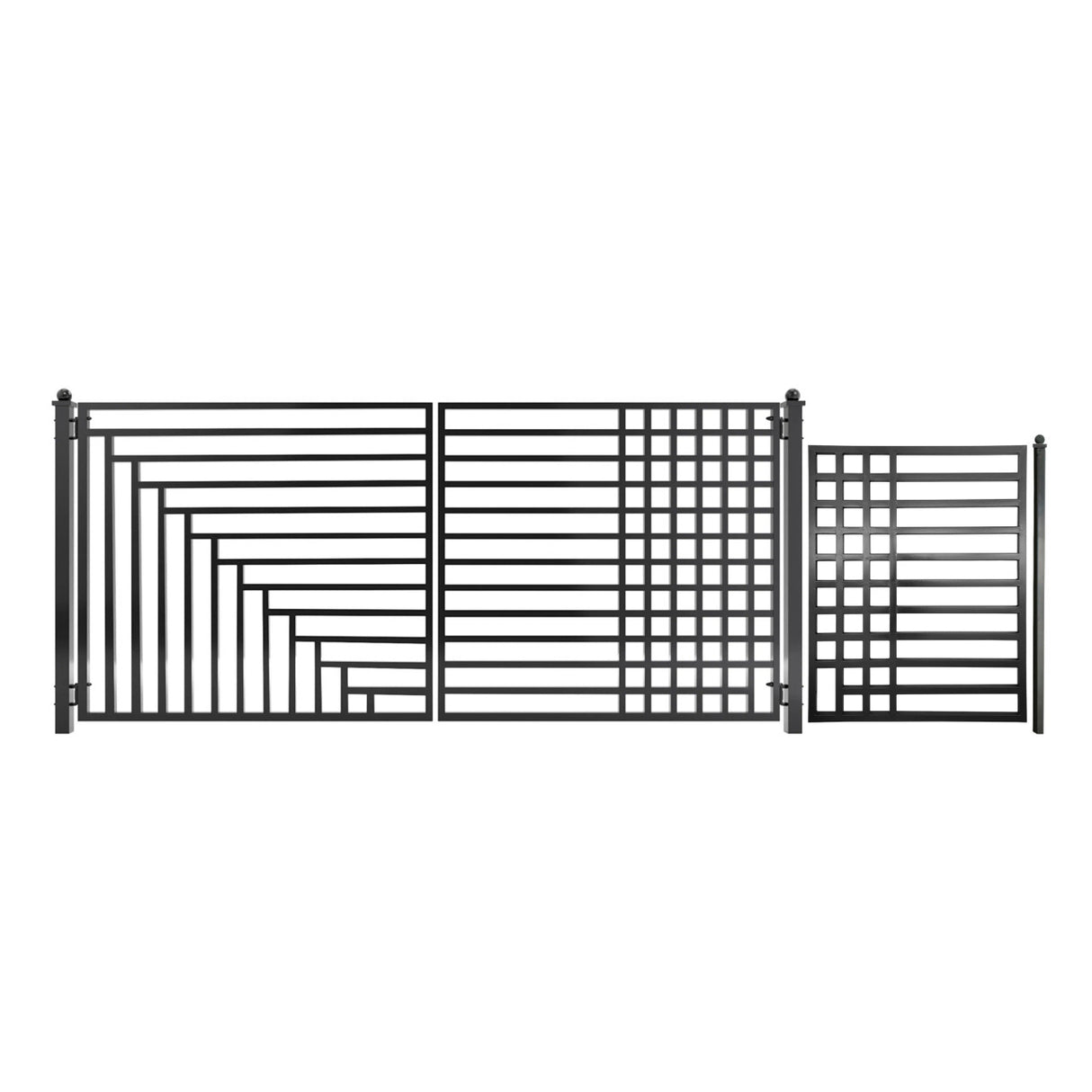 Aleko Steel Dual Swing Driveway Gate with Pedestrian Gate – Kyiv Style - 14 ft.