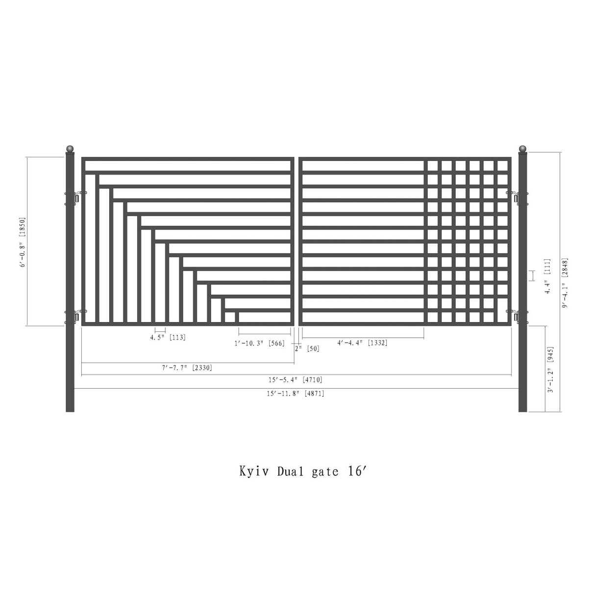 Aleko Steel Dual Swing Driveway Gate with Pedestrian Gate – Kyiv Style - 16 ft.