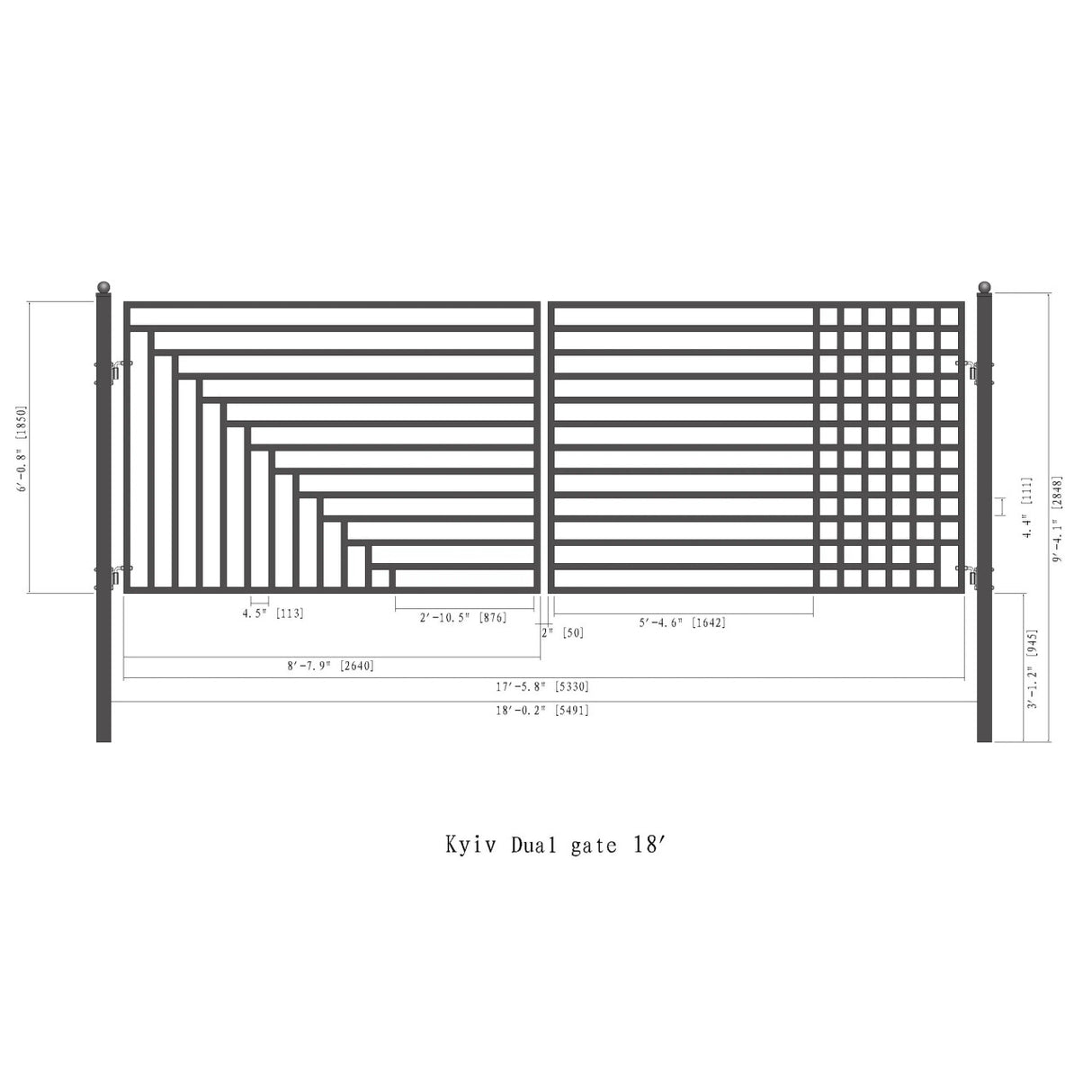 Aleko Steel Dual Swing Driveway Gate - Kyiv Style - 18 x 6 Feet
