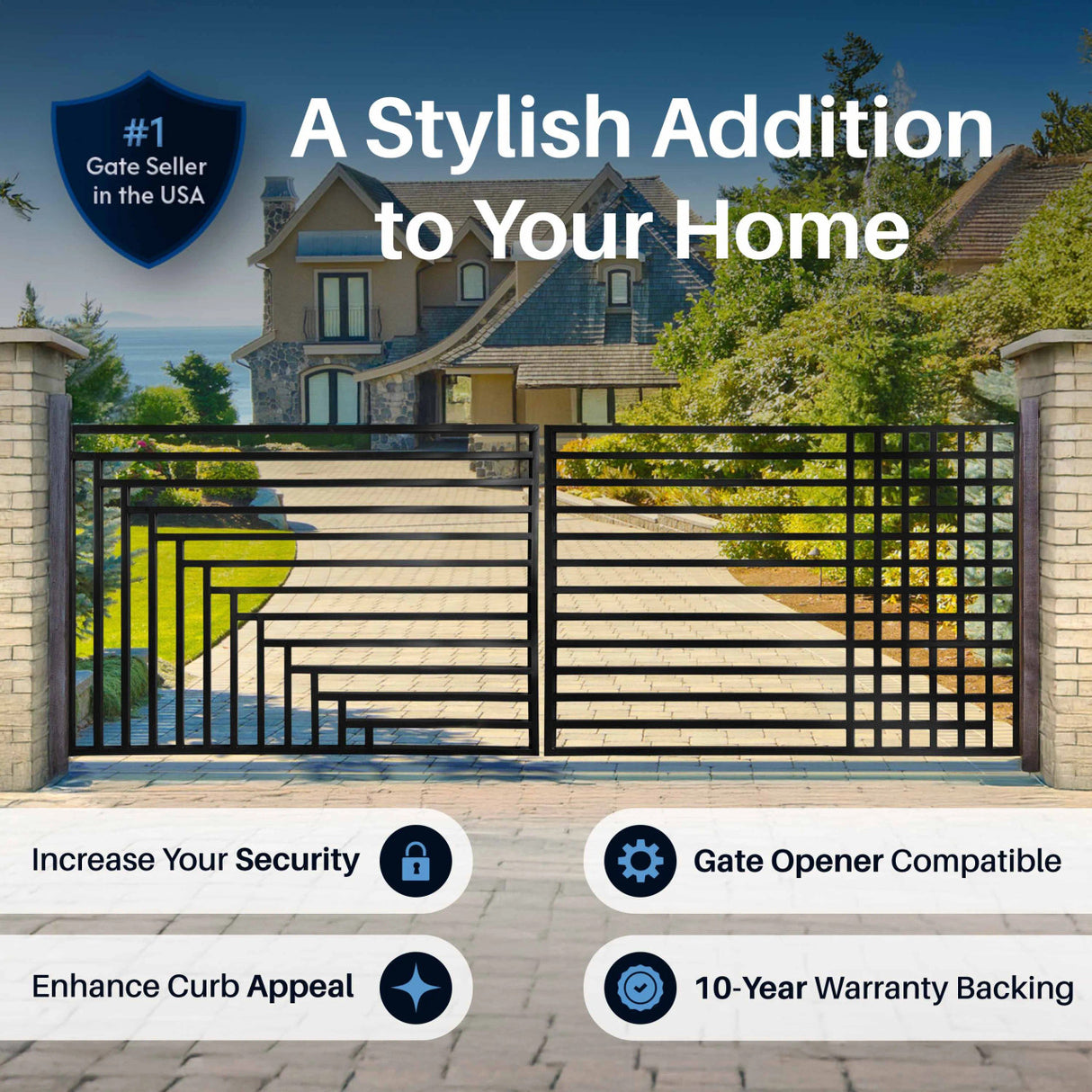 Aleko Steel Dual Swing Driveway Gate - Kyiv Style - 16 x 6 Feet