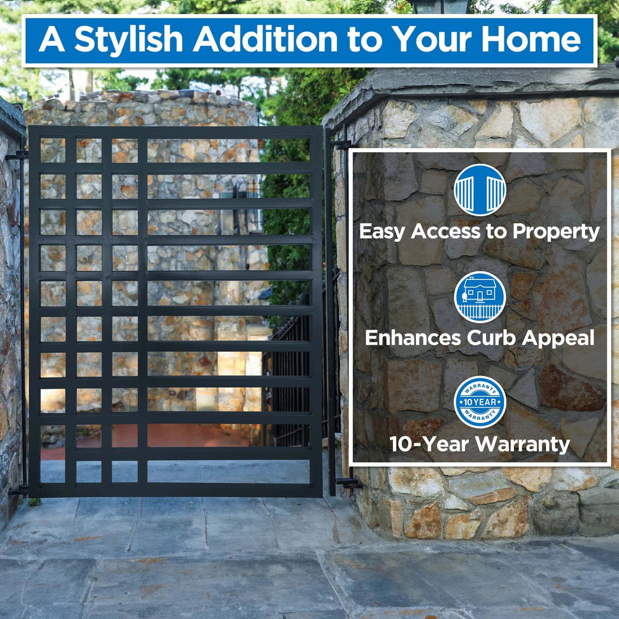 Aleko Steel Dual Swing Driveway Gate with Pedestrian Gate – Kyiv Style - 18 ft.