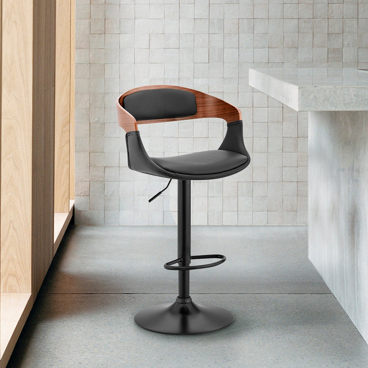 Benson Adjustable Faux Leather Bar Stool with 360-Degree Swivel and Ergonomic Comfort Design