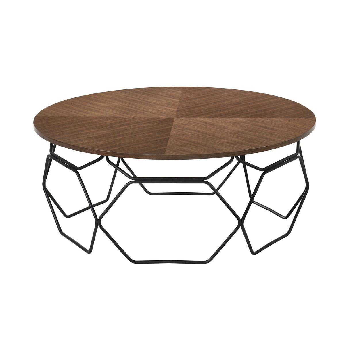 Cosmo Modern Walnut Veneer Coffee Table with Black Metal Base - Stylish, Durable, Easy-Clean Design
