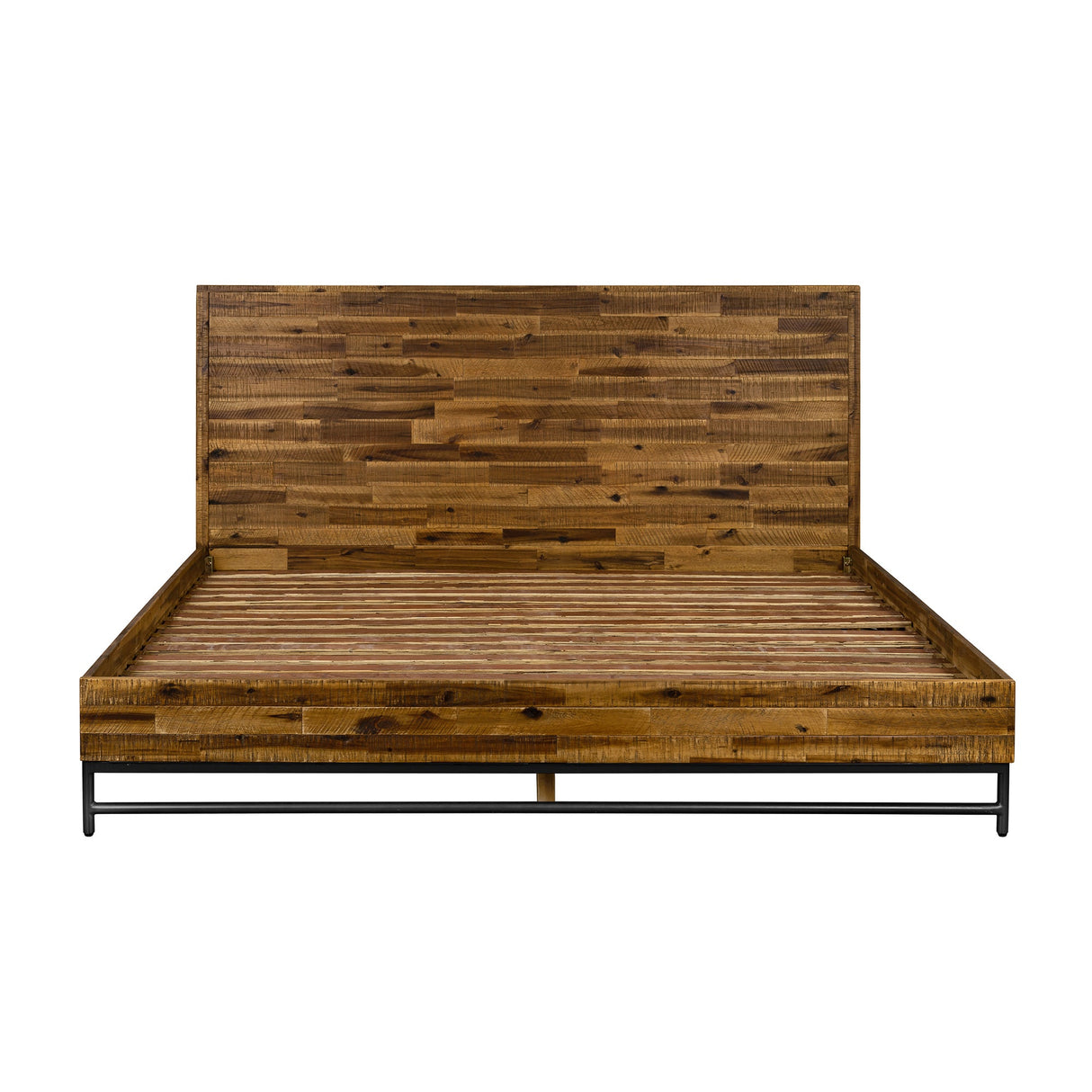 Cusco Rustic Acacia King Bed with Metal Accents - Stylish, Cozy Design, No Box Spring Required