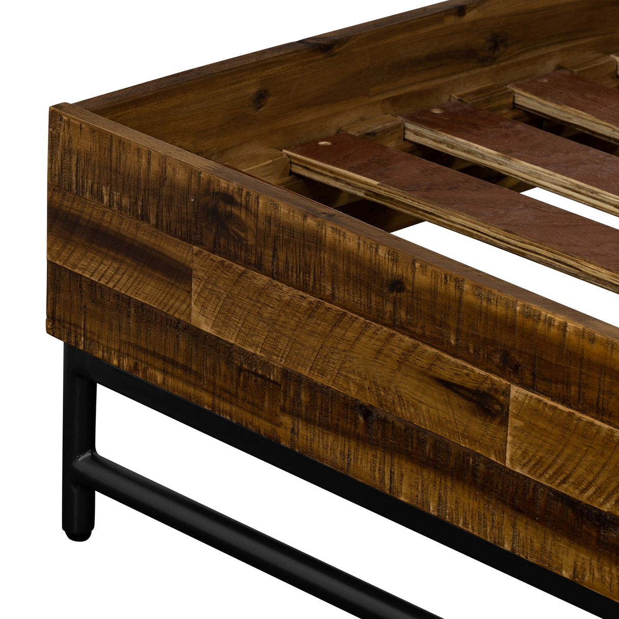 Cusco Rustic Acacia King Bed with Metal Accents - Stylish, Cozy Design, No Box Spring Required