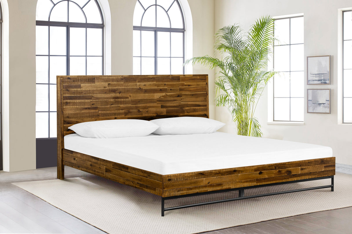 Cusco Rustic Acacia King Bed with Metal Accents - Stylish, Cozy Design, No Box Spring Required