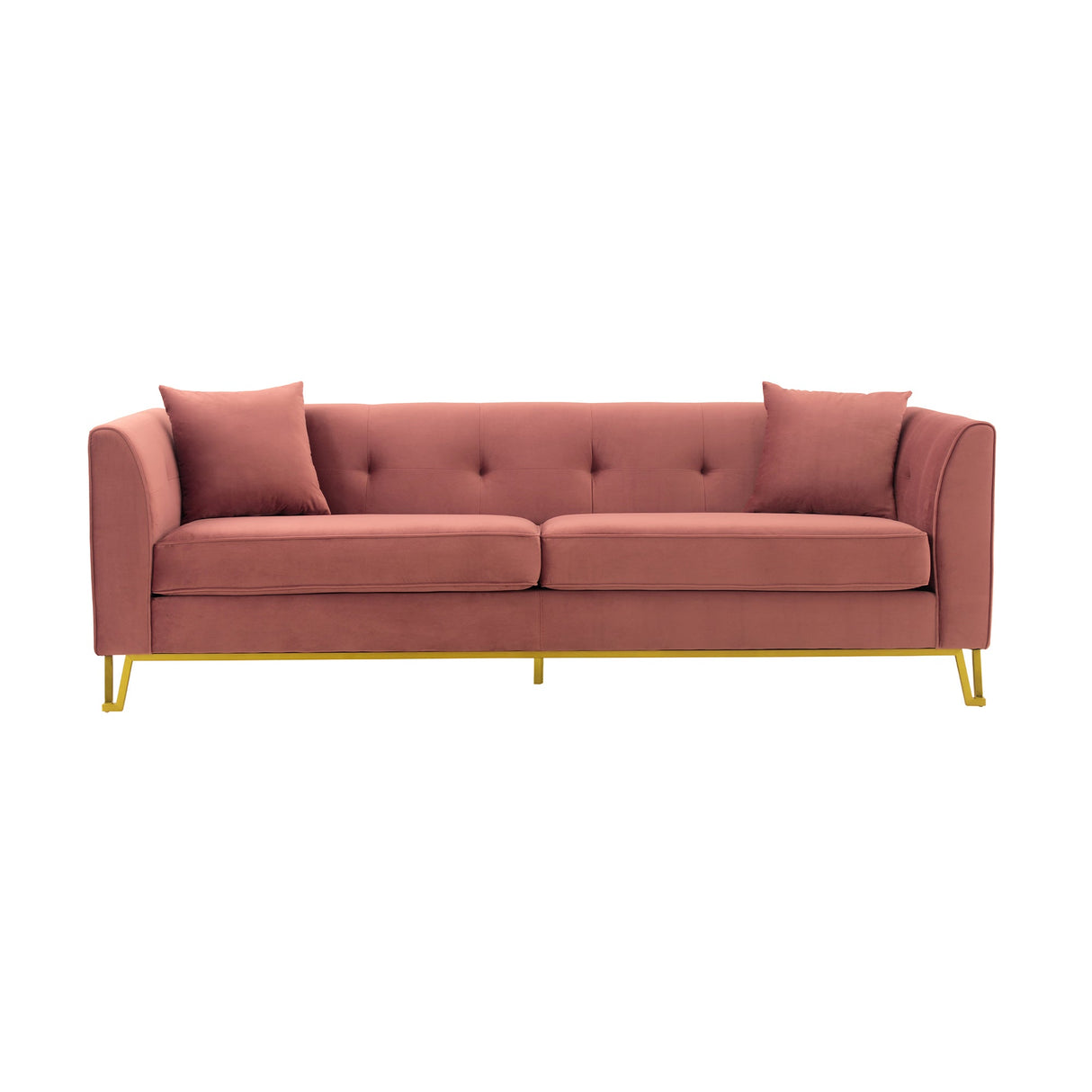 Everest Sofa - Luxurious Fabric Seating for 4 with Foam-Padded Cushions and Stylish Gold Accents