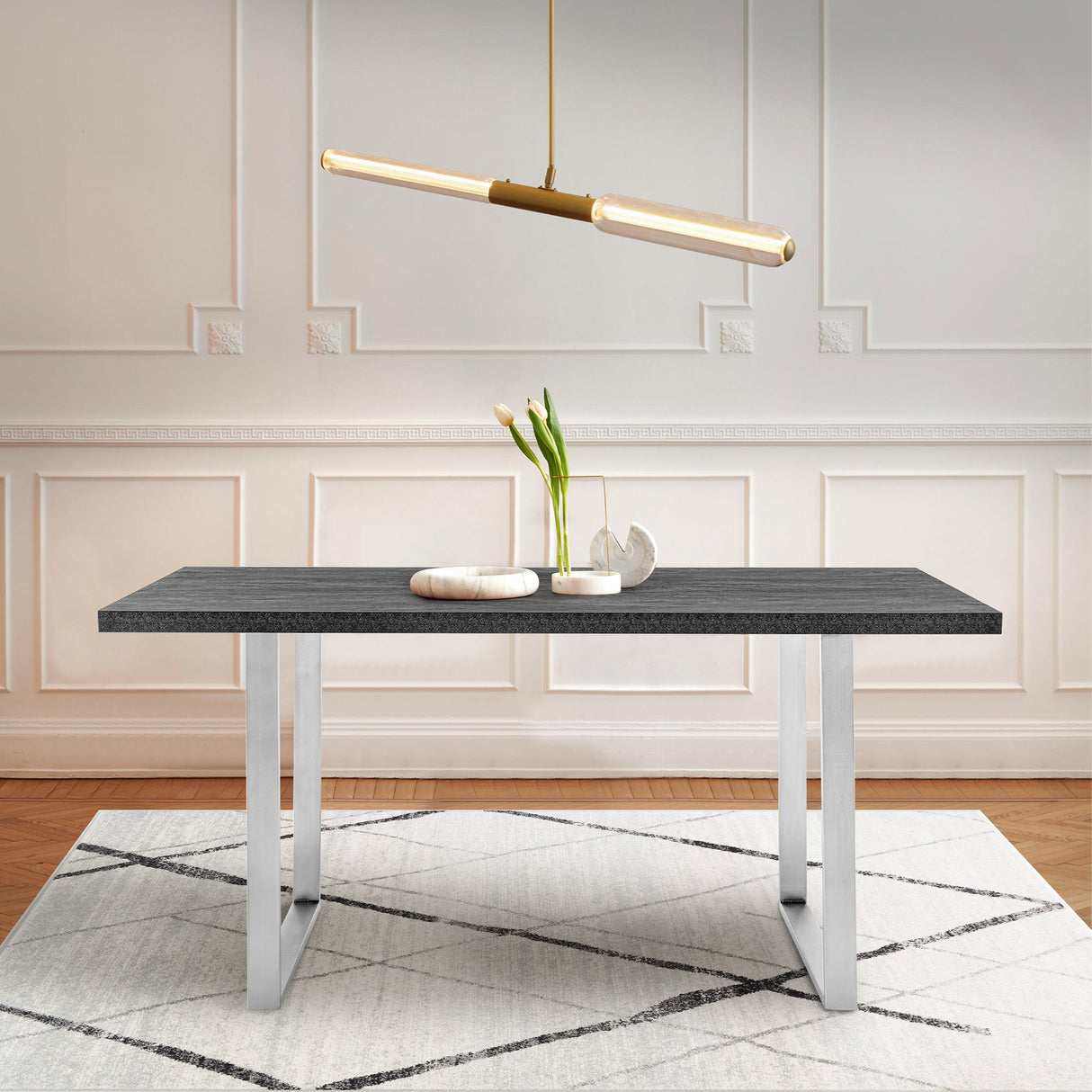 Fenton Contemporary Dining Table with Melamine Top and Sleek Stainless Steel Frame for Modern Homes