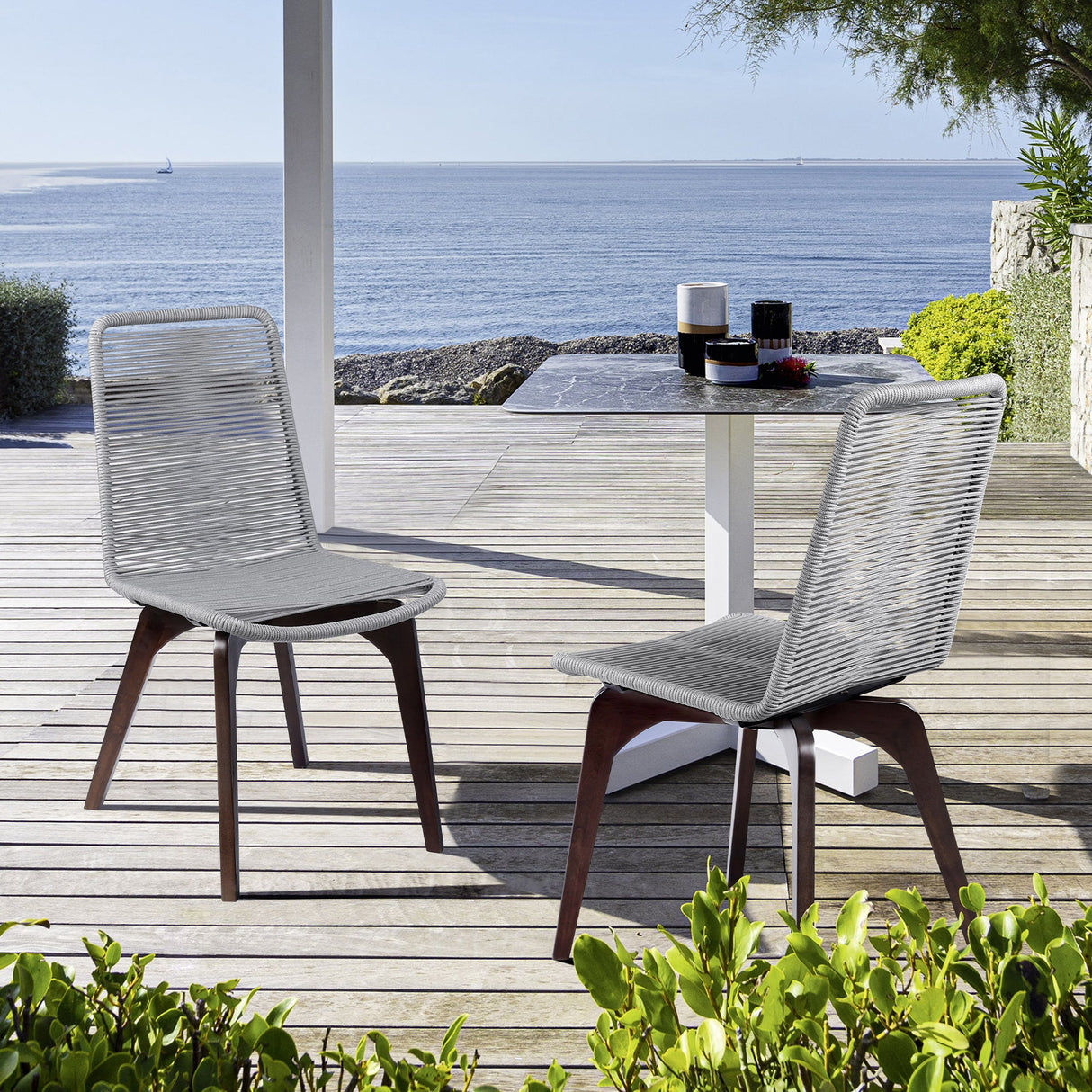 Island Eucalyptus Wood Outdoor Dining Chair Set of 2 - Stylish Comfort with UV Resistant Weave