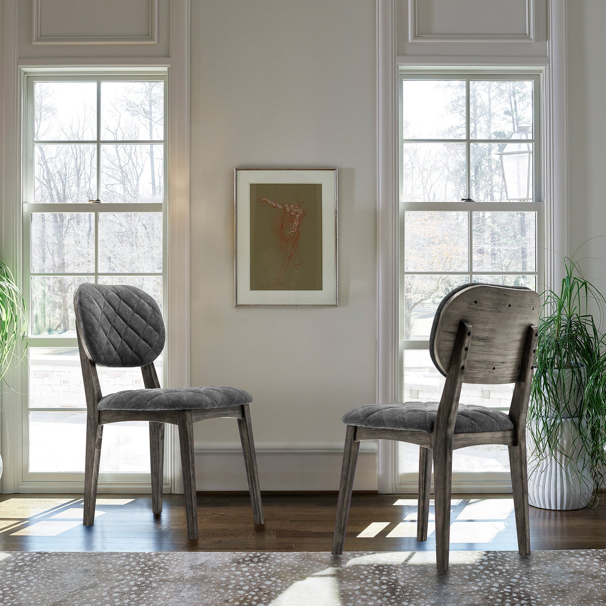 Katelyn Acacia Dining Chair Set of 2 - Stylish Upholstered Chairs with Tundra Gray Finish for Home