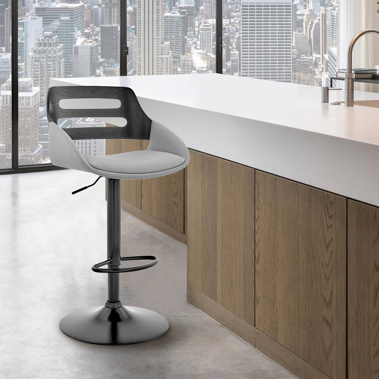 Karter Adjustable Faux Leather Bar Stool with 360-Degree Swivel and Comfort Design for Home Use