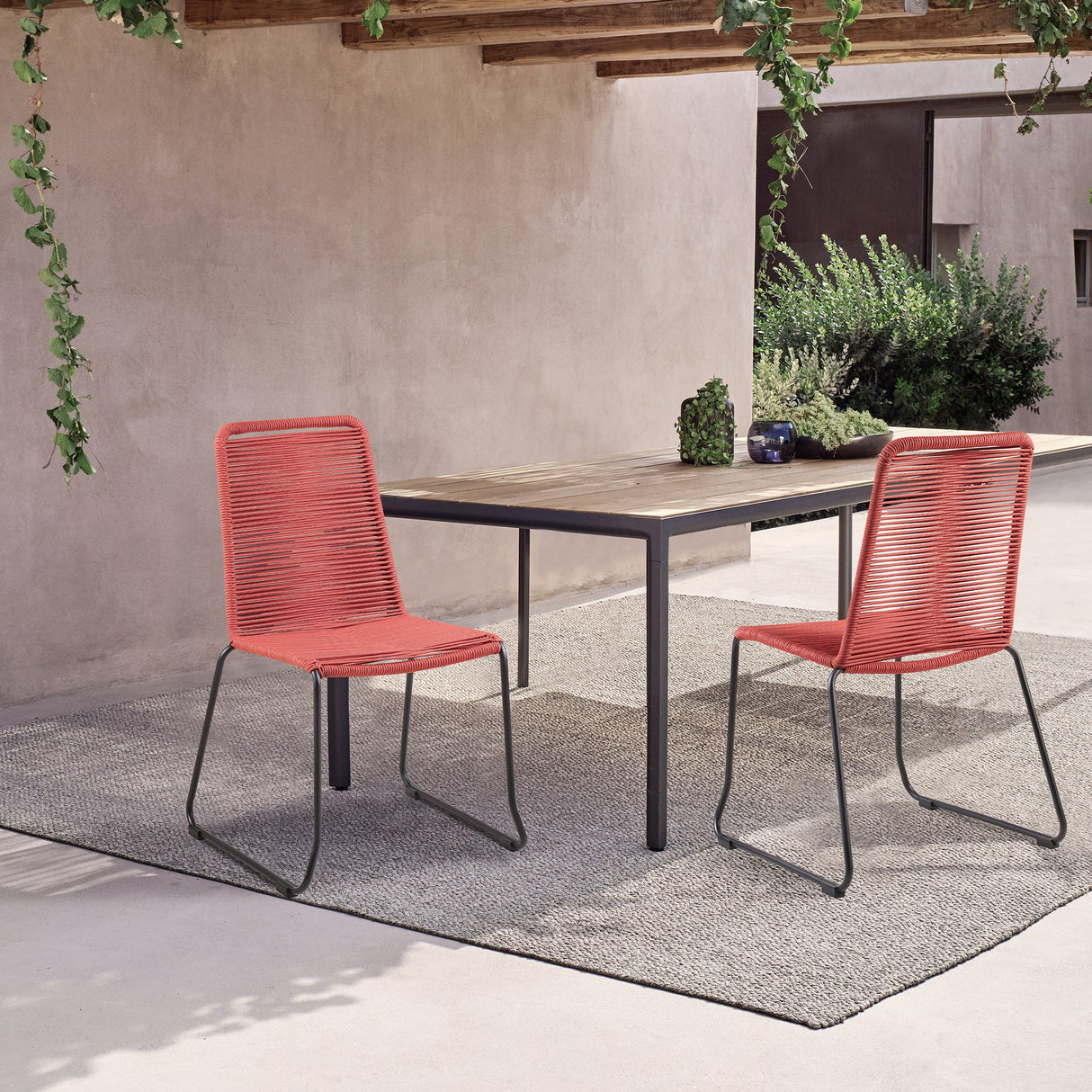 Shasta Outdoor Stackable Dining Chairs - Durable Steel Frame with Comfortable Rope Weave Design