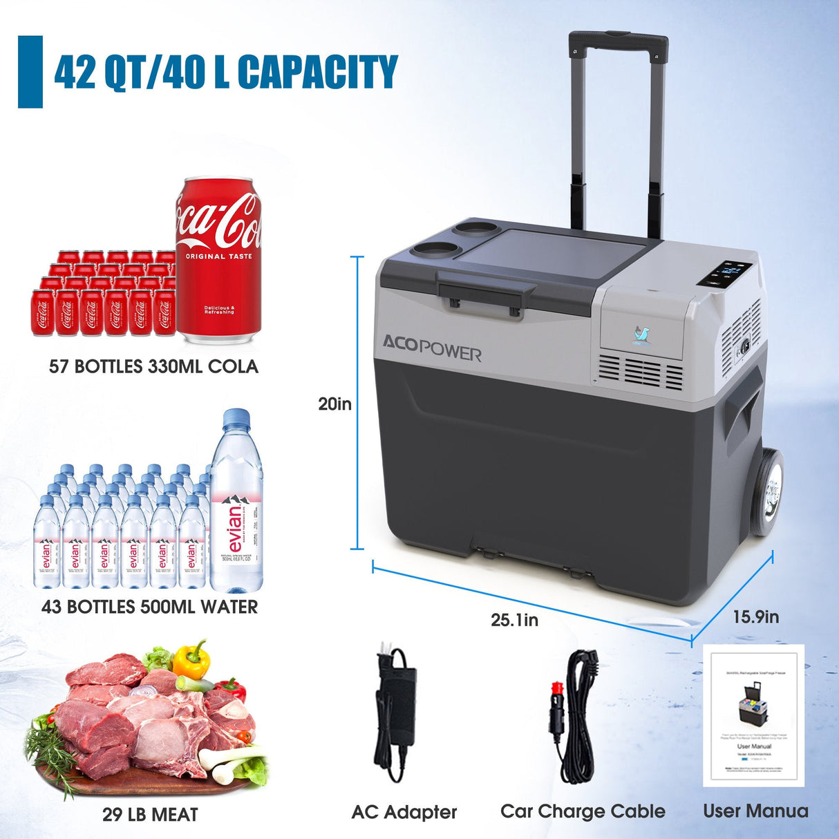 Pro Portable Solar Fridge Freezer, 42 Quarts