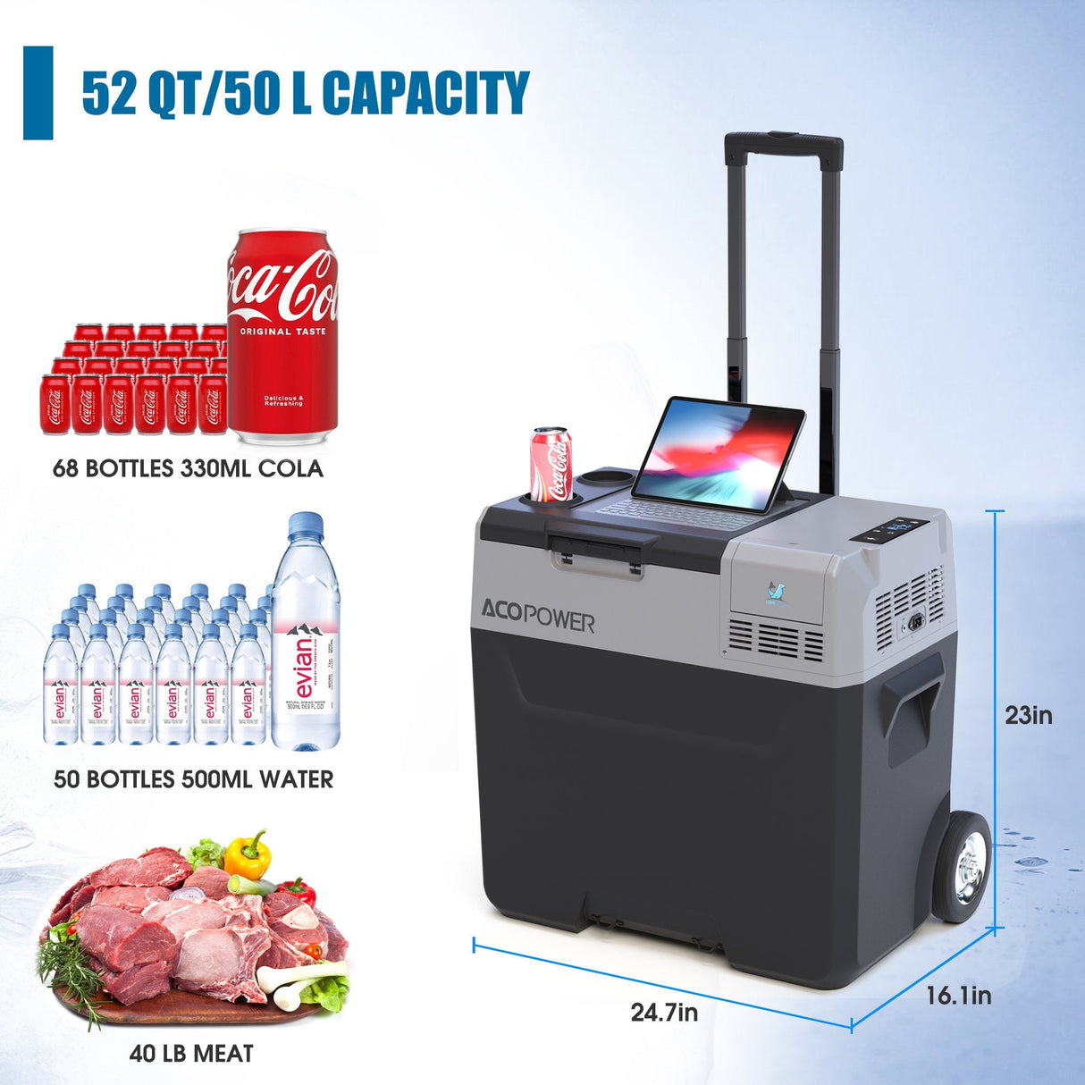 Pro Portable Solar Fridge Freezer, 52 Quarts