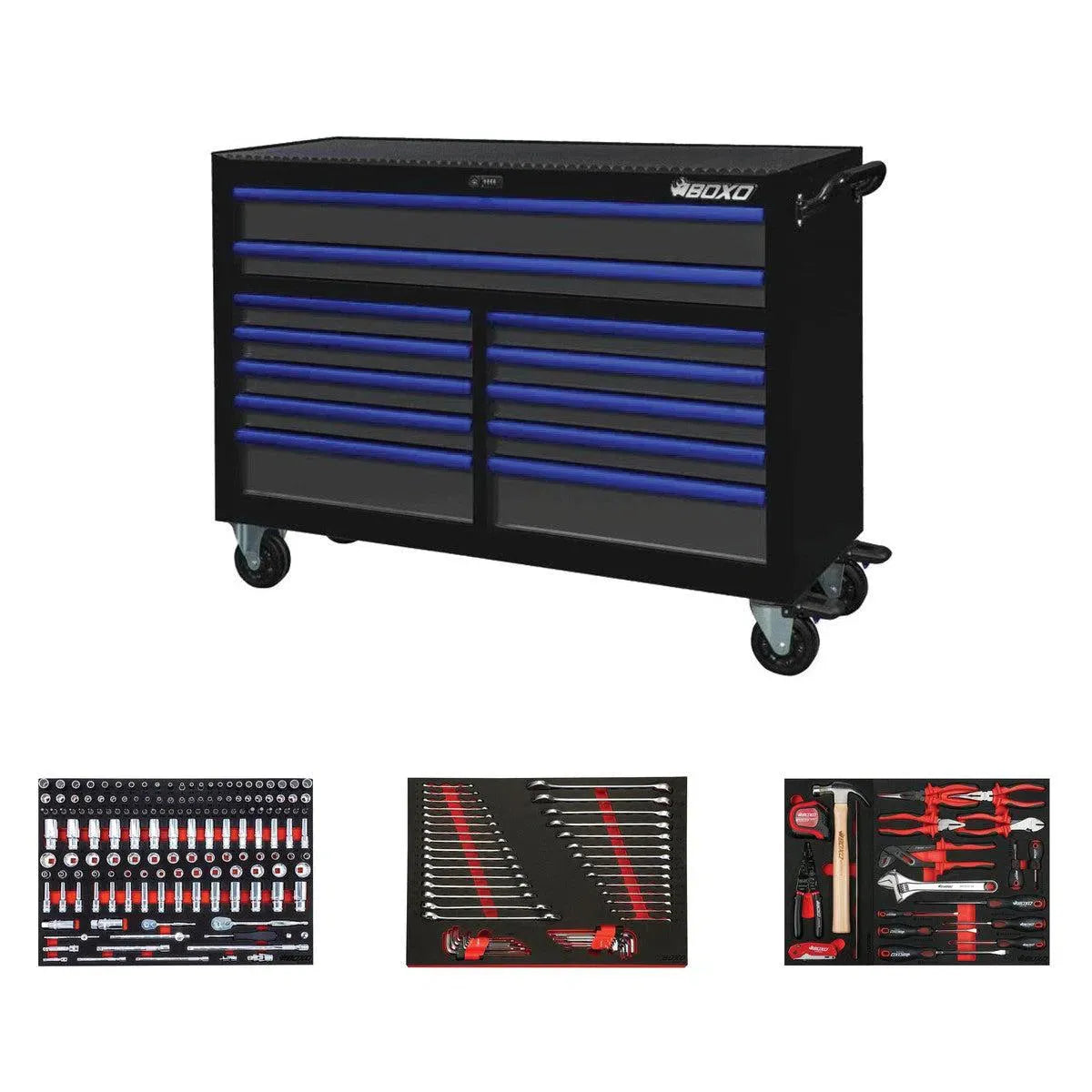 Boxo Pro Series | 53" 12-Drawer Rolling Tool Box with Master Tool Set