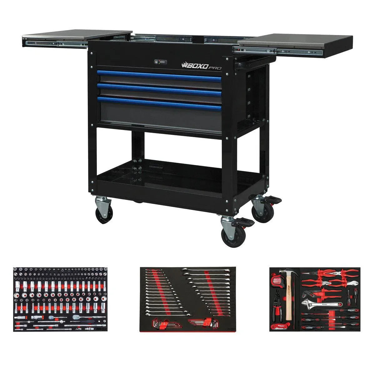 Boxo Pro Series | Loaded 35" 3-Drawer Slide-Top Service Cart Tool Box