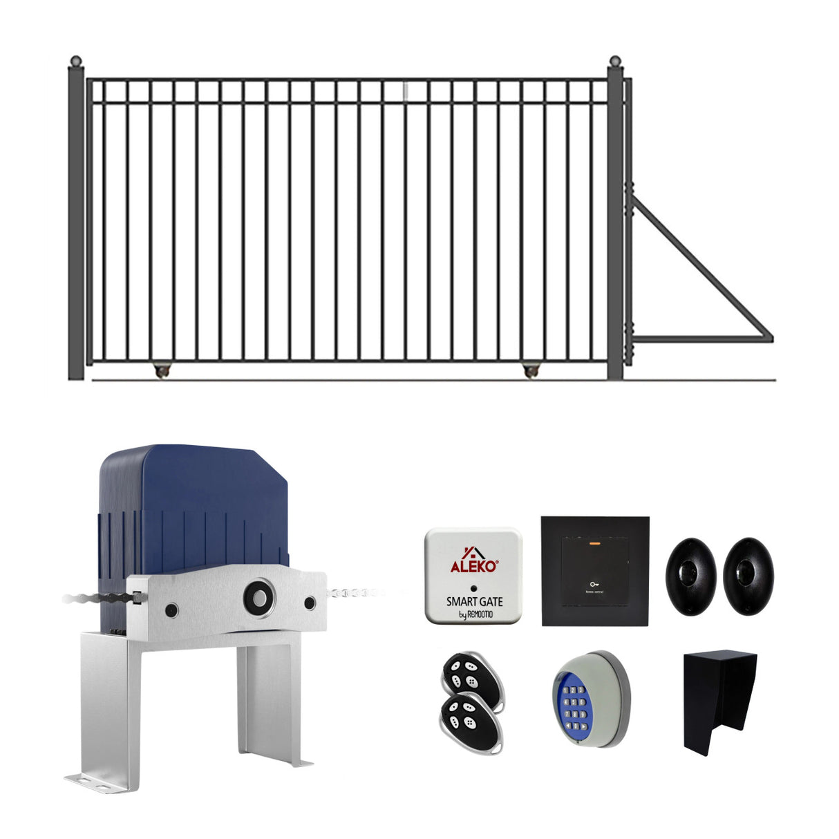 Aleko Automated Steel Sliding Driveway Gate and Gate Opener Complete Kit – MADRID Style – 18 x 6 Feet