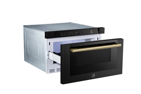 FORNO Espresso Capoliveri 24" 1.2 cu. ft. Built-In Microwave Drawer in Black with Silver Handles, FMWDR3000-24BLK