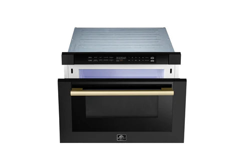FORNO Espresso Capoliveri 24" 1.2 cu. ft. Built-In Microwave Drawer in Black with Silver Handles, FMWDR3000-24BLK