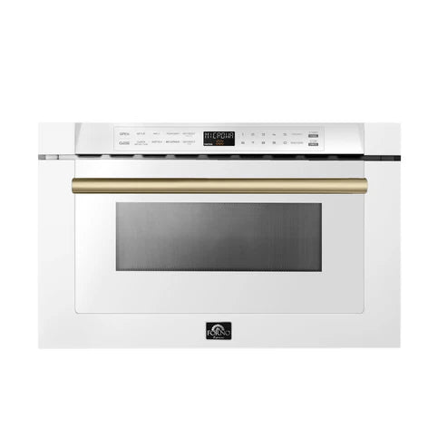 FORNO Espresso Capoliveri 24" 1.2 cu. ft. Built-In Microwave Drawer in White with Silver Handles, FMWDR3000-24WHT