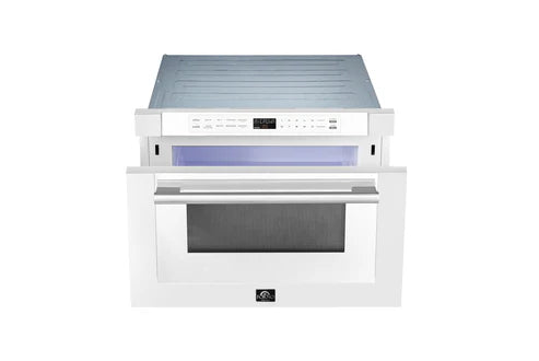 FORNO Espresso Capoliveri 24" 1.2 cu. ft. Built-In Microwave Drawer in White with Silver Handles, FMWDR3000-24WHT