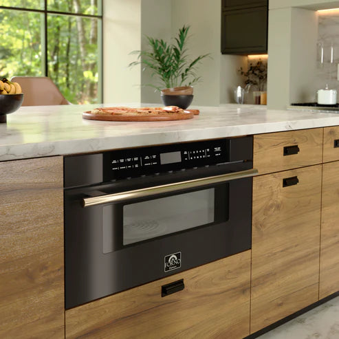 FORNO Espresso Capoliveri 30" 1.2 cu. ft. Built-In Microwave Drawer in Black with Silver Handles, FMWDR3000-30BLK