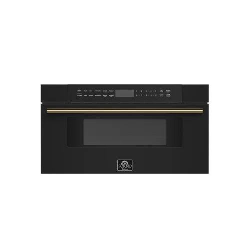 FORNO Espresso Capoliveri 30" 1.2 cu. ft. Built-In Microwave Drawer in Black with Antique Brass Handles, FMWDR3000-30BLK