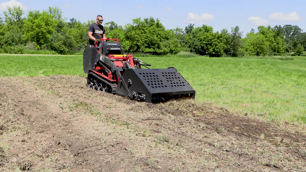 Erskine Mini Landscape Rake | Working Width 48" | Hydraulic Motor Flow Range 13-25 GPM | For Mini Skid Steer