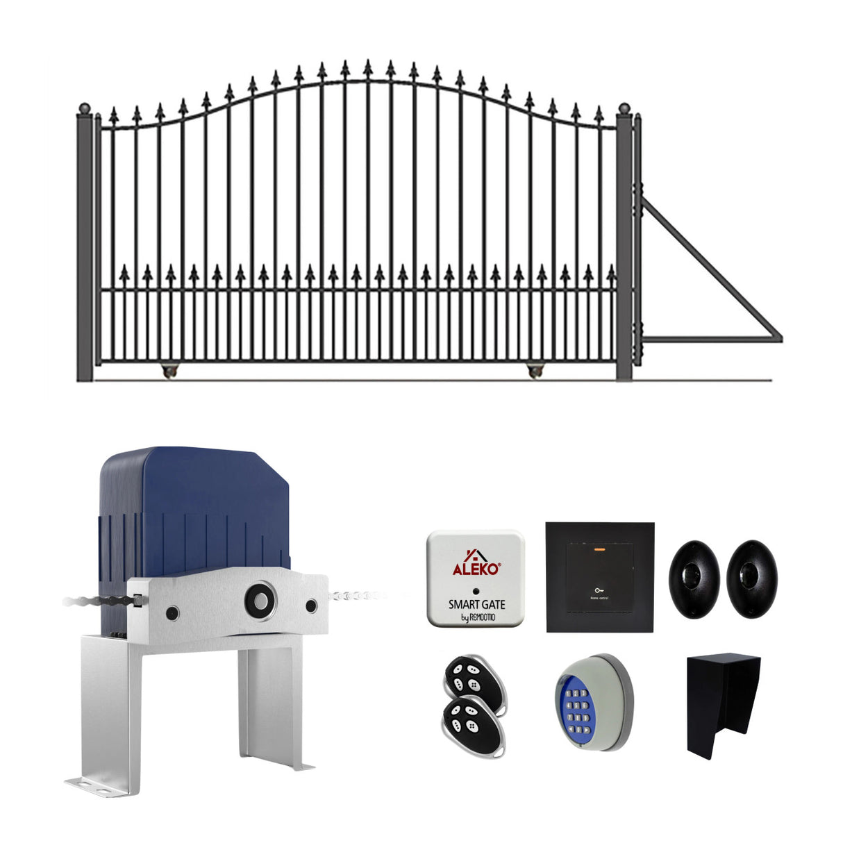 Aleko Automated Steel Sliding Driveway Gate and Gate Opener Complete Kit – MUNICH Style – 14 x 6 Feet