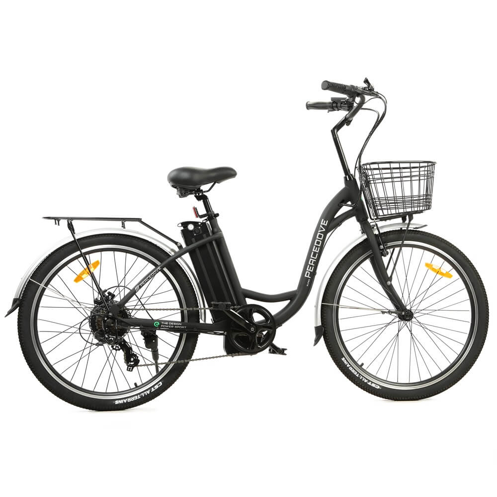 Ecotric 26inch Black Peacedove Electric City Bike With Basket And Rear Rack