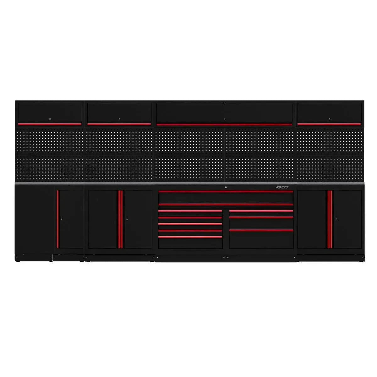Boxo OSM Pro Series | 170" 17-Piece L-Shaped Professional Organized Storage Modules Build Out | 10-Drawers, 8-Cabinets