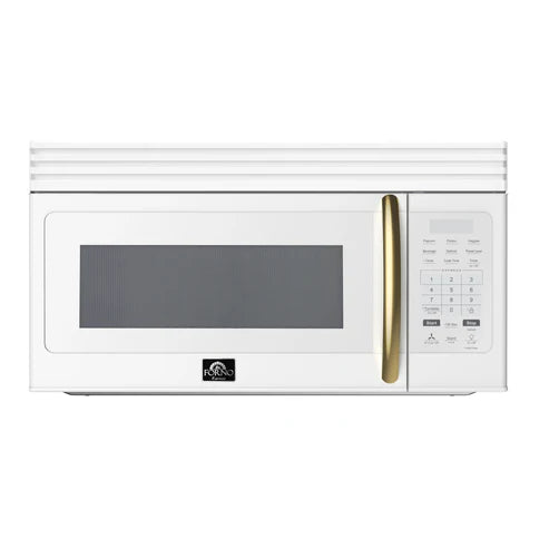 FORNO Scalo 30" 1.6 cu. ft. 300 CFM Over The Range Microwave in White with Antique Brass Accents, FOTR3007-30WHT