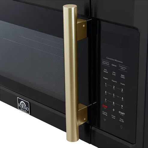 FORNO Fornace 30" 1.5 cu. ft. 300 CFM Over The Range Microwave in Black with Antique Brass Accents, FOTR3038-30BLK