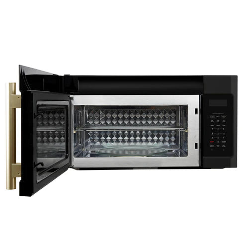 FORNO Fornace 30" 1.5 cu. ft. 300 CFM Over The Range Microwave in Black with Antique Brass Accents, FOTR3038-30BLK