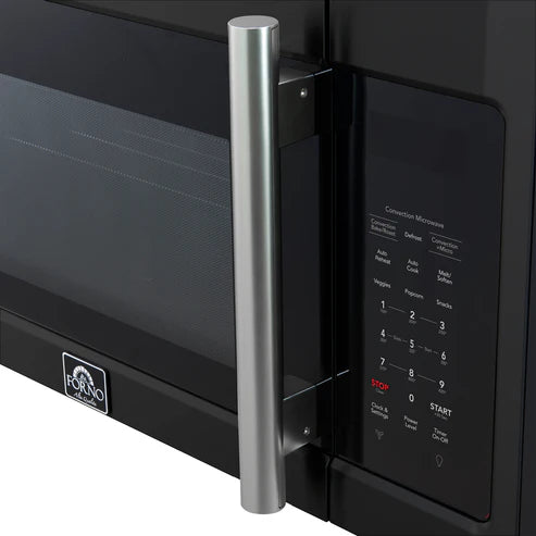 FORNO Fornace 30" 1.5 cu. ft. 300 CFM Over The Range Microwave in Black with Antique Brass Accents, FOTR3038-30BLK